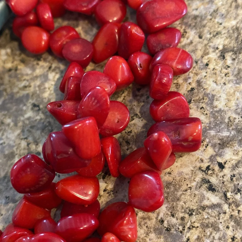 Multi Strand Chunky Red Dyed Coral and Sterling Silver Necklace 925 LUC - Picture 5 of 11